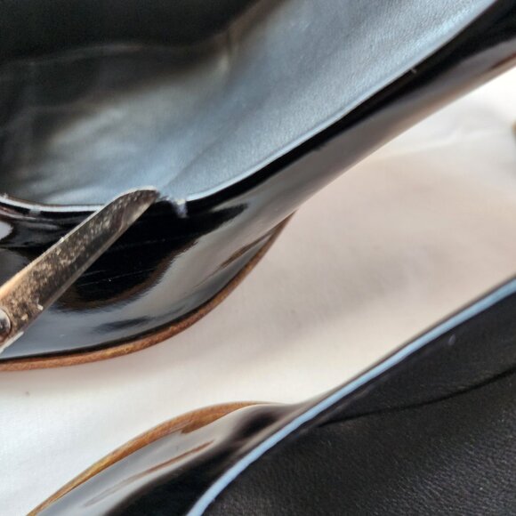 Y2K Vibes Chunky Wooden Heel, Stuart Weitzman Patent Peep Toe Heels Women's 9M - Picture 16 of 16